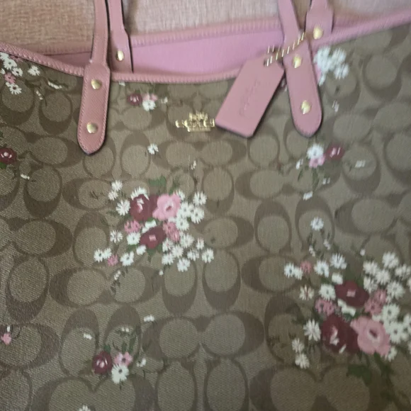 Coach Floral Print Tote Bag - Brown and Pink - Picture 5 of 6